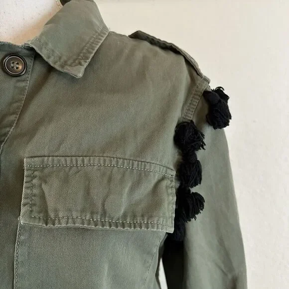 ZARA Womens Embroidered Pom Pom Jacket Size XS Military Tassel Boho Festival - Picture 6 of 8